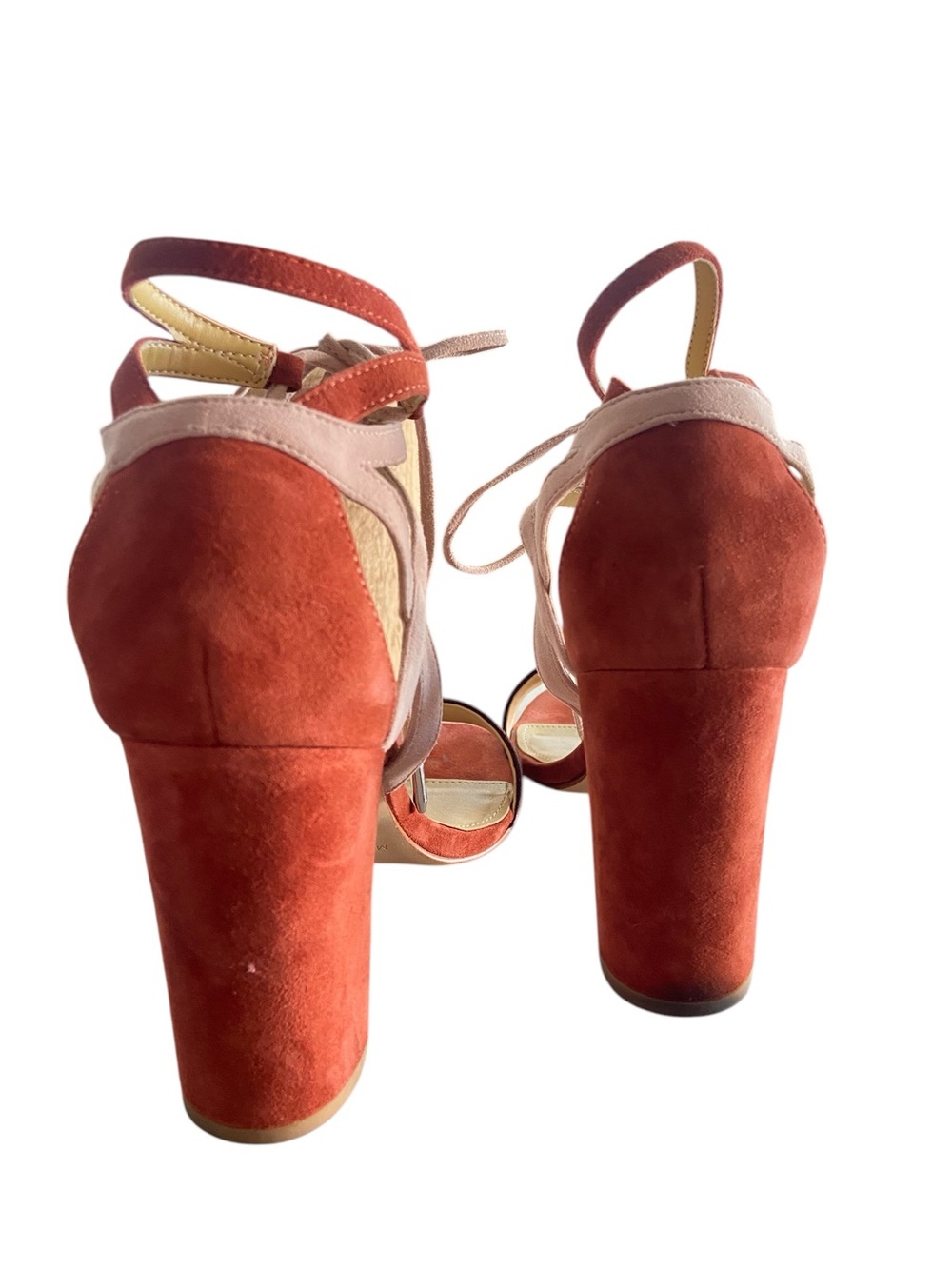 Marc Fisher Suede Two-Tone Lace-Up Block Heel Sandals - Rust & Blush - Picture 7 of 13